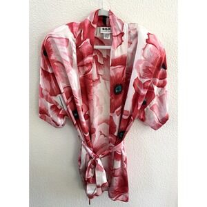 VTG SILX By August Silk Womens 100% Silk Tie Robe Kimono Lingerie Floral Sz L